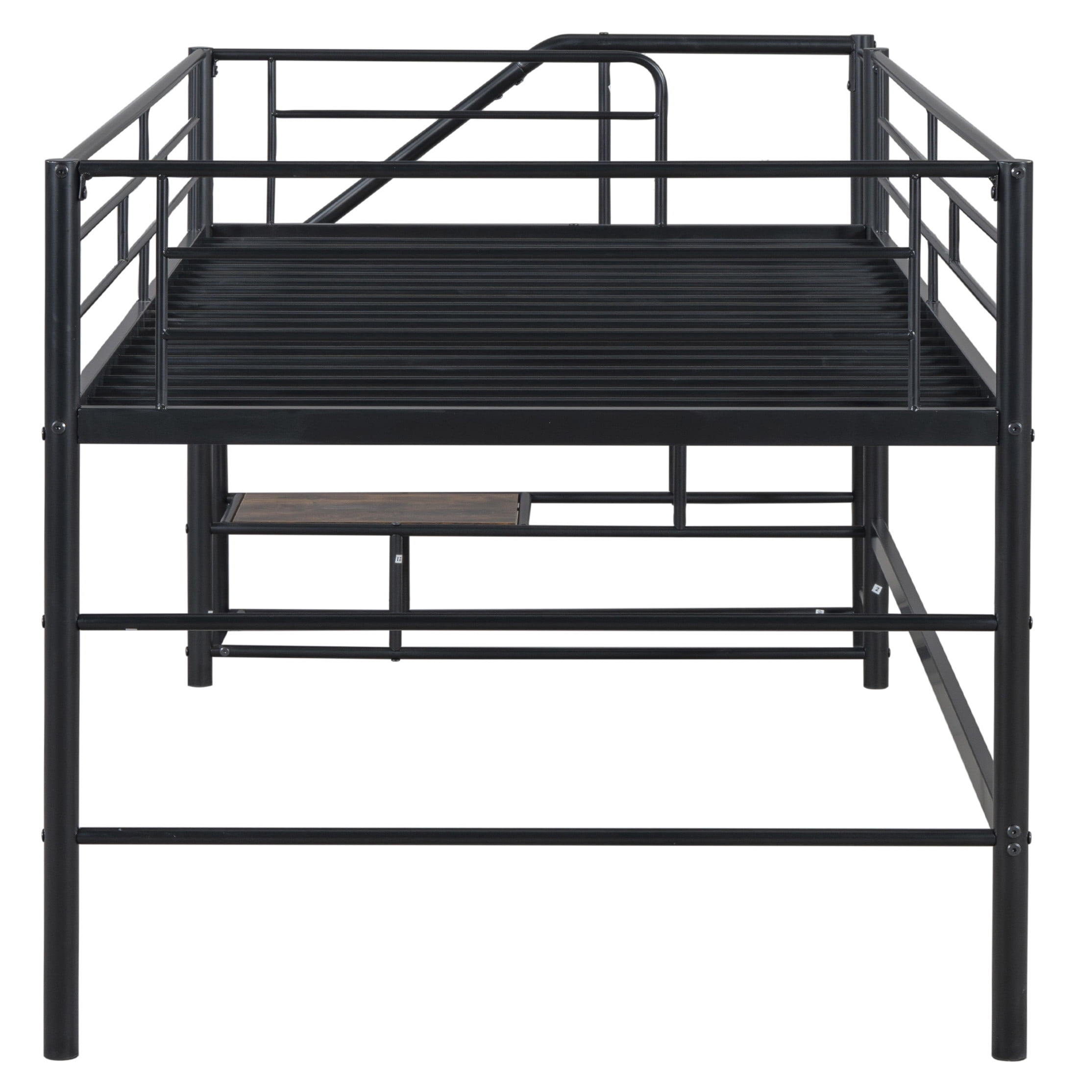 Noble House Twin Mid Loft Bed, Metal Frame with Wooden Accent, Storage Stairs and Low Profile Safety, Black