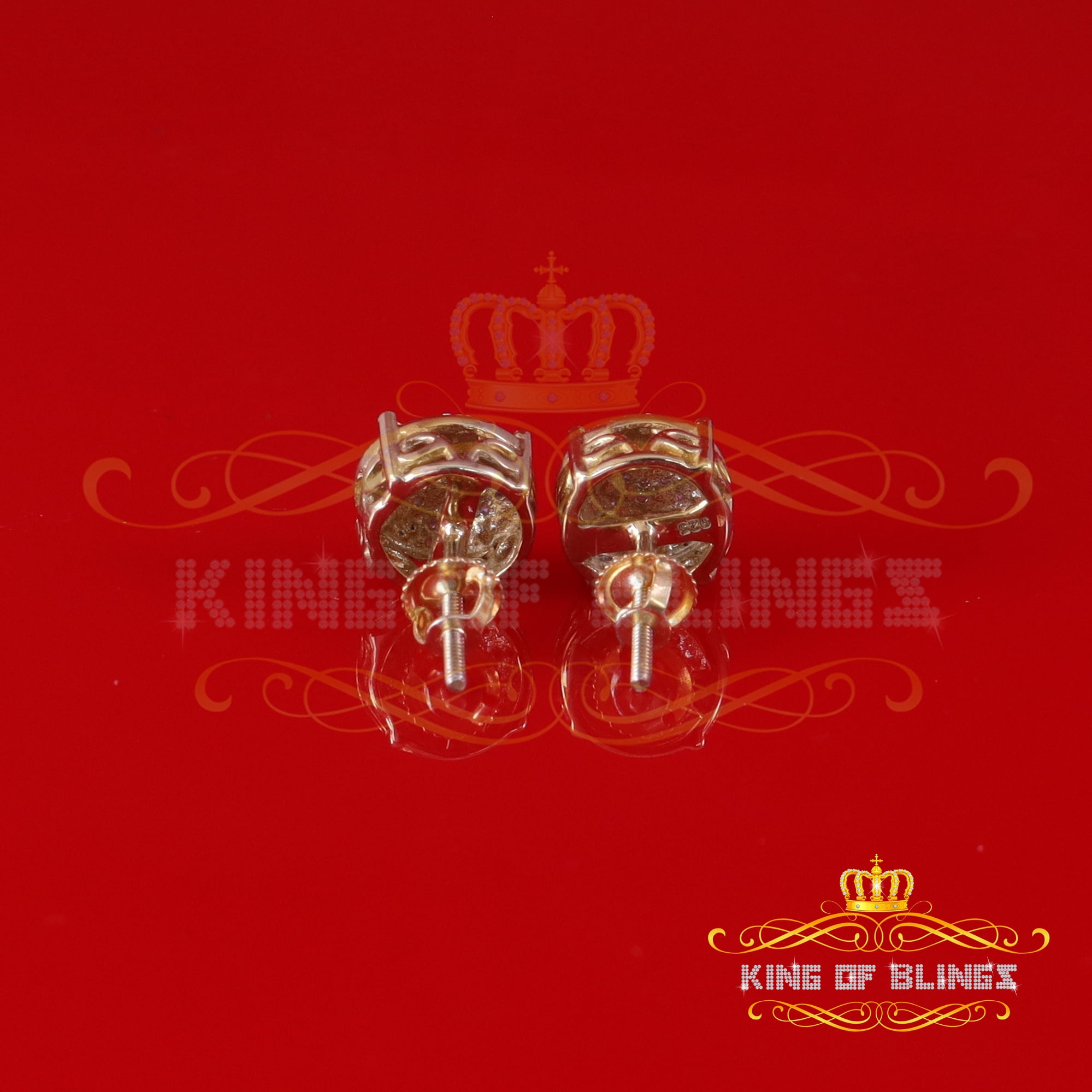 King of Bling's 0.10ct Diamond 925 Sterling Yellow Silver for Men's & Womens Stud Round Earrings