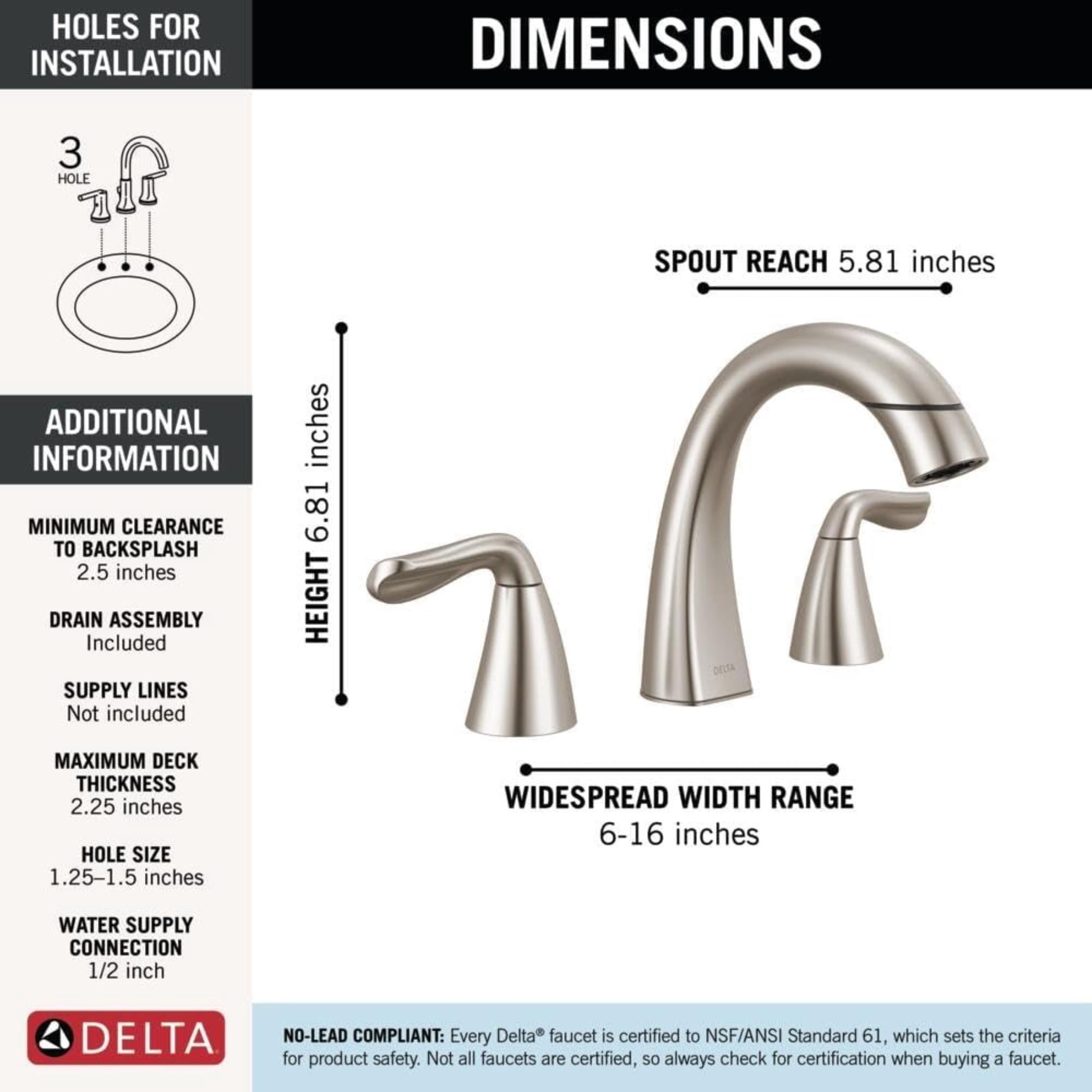 Delta Arvo Brushed Nickel Bathroom Faucet with Sprayer, 8 Inch 3 Hole Widespread Bathroom Sink Faucet with Pull Out Sprayer, Push-Pop Drain, SpotShield Stainless