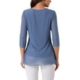 thumbnail image 3 of INSPIRE CHIC Women's V Neck 3/4 Sleeve Asymmetrical Hem Lightweight Casual Tops S Grey Blue, 3 of 5