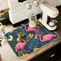 Yayeee Drying Mat for Kitchen Counter Dishes Microfiber Coffee Decorative Pad, Yellow Floral Flamingo