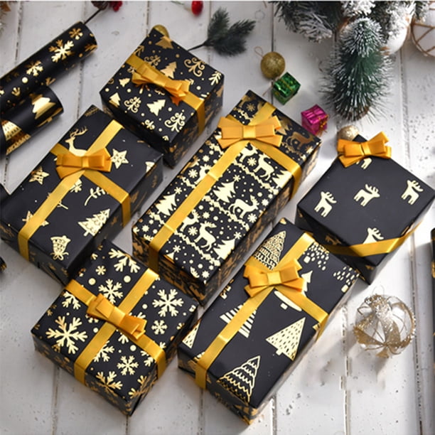 10 Piezas de Papel para Envolver Regalos de Navidad, Papel Kraft Grueso para Envolver Regalos de Navidad, Papel para Envolver Regalos con Forma de Árbol de Navidad y Ciervo.