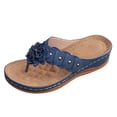 thumbnail image 5 of Rokment Flower Platform Wedge Dress Backless Sandals for Women Plantar Fasciitis with Arch Support Bohemian Beach Casual Leather Chunky Heel Orthotic Flip Flops Walking Slides Slippers Blue Size 7.5, 5 of 6