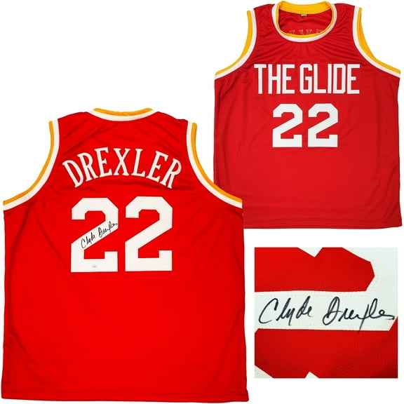 Houston Rockets Clyde Drexler Autographed Red Jersey The Glide JSA 202351