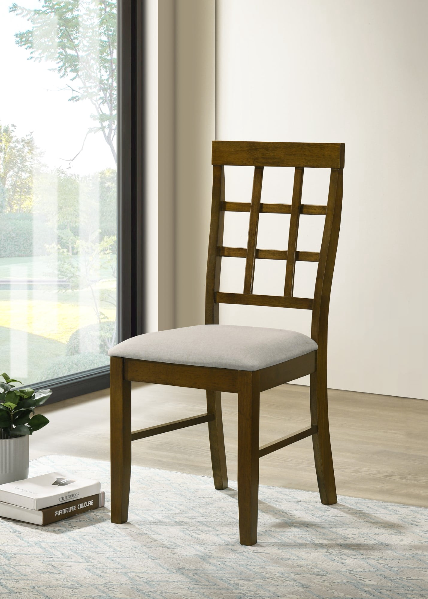 Home Design Troy Dining Chair (Set of 6), Brown/Warm Gray, Ladder-back design, Padded seat, Comfortable seating, Sturdy frame, Modern style, Durable construction