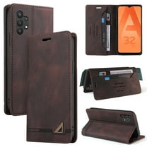 For Samsung Galaxy A32 5G Wallet Case,Solid Color Leather RFID Blocking Card Cash Pocket Magnetic Flip Holder Cover Folio Phone Pouch For Samsung Galaxy A32 5G,Brown