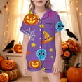 thumbnail image 2 of Landzoo Halloween 2 Piece Big Boys Girls Pyjamas Pumpkin Skull Print Short Sleeve Notch Neck Nightwear With Shorts Set Fall Comfortable Pajamas For Kids Size 7-8 Years Purple, 2 of 5