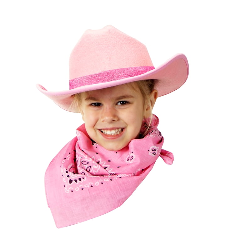 Pink Cowboy Hat – Western Felt Hat with Paisley Print Scarf Rag Crowye 48 Pack Western Cowboy Hat and Bandana Set, Pink Felt  main image 2