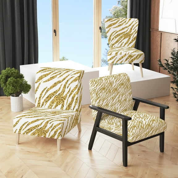 Designart "Gold Tiger Stripes on White" Upholstered Cabin & Lodge Accent Chair and Arm Chair