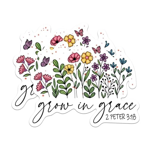 (2 Pack) Grow in Grace Stickers - 2 Peter 3:18 Religious Bible Scripture - 5 Inches On Longest Side - Premium Vinyl - for Cars, Trucks, Skateboards, Laptops - Made in USA - BMCS0419