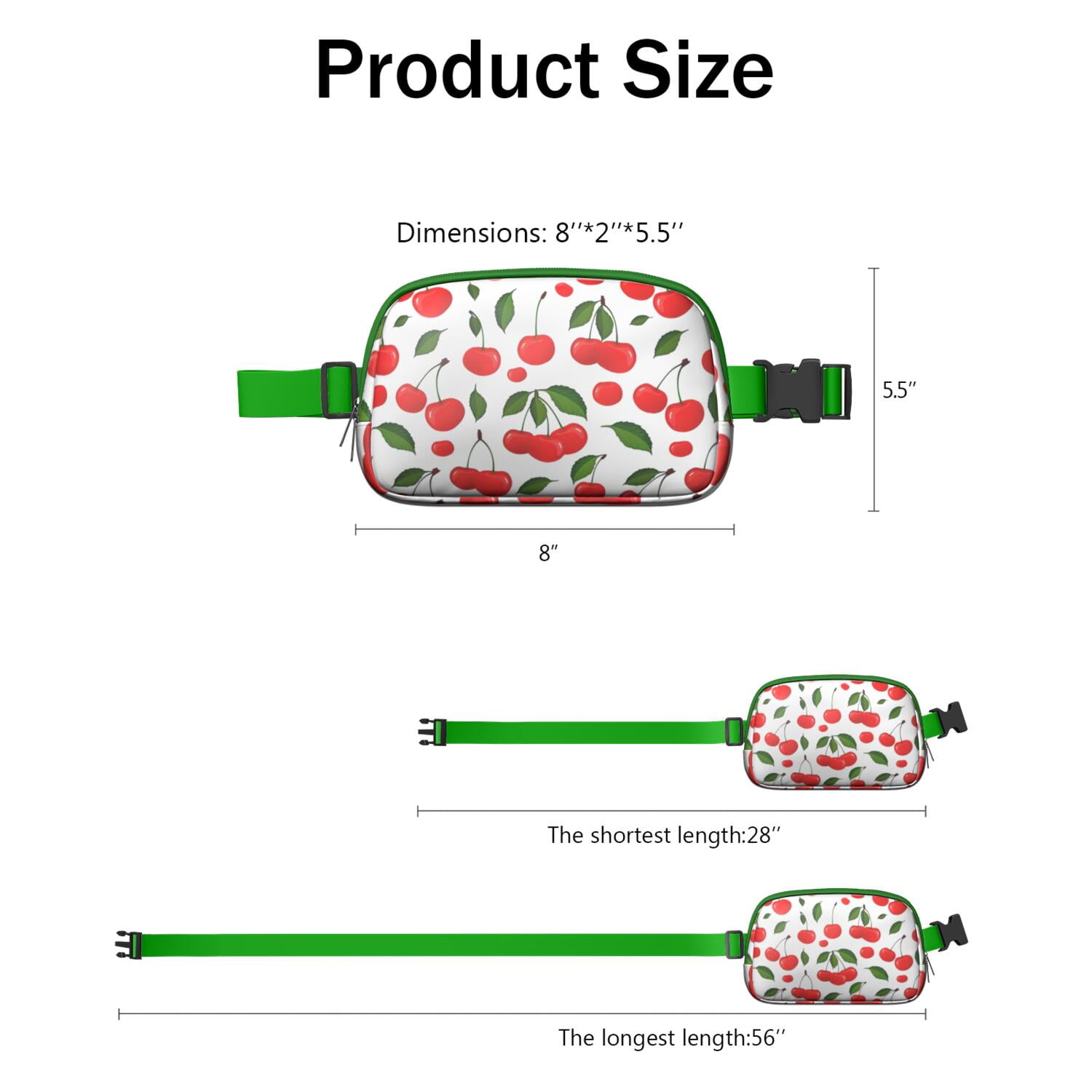 Sweet Cherry Fanny Pack – Cute Red Fruit Belt Bag with Aesthetic Pink Print for Cherry Lovers