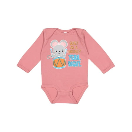 

Inktastic Quiet As A Mouse Yeah Right Cute Mouse Drummer Gift Baby Boy or Baby Girl Long Sleeve Bodysuit