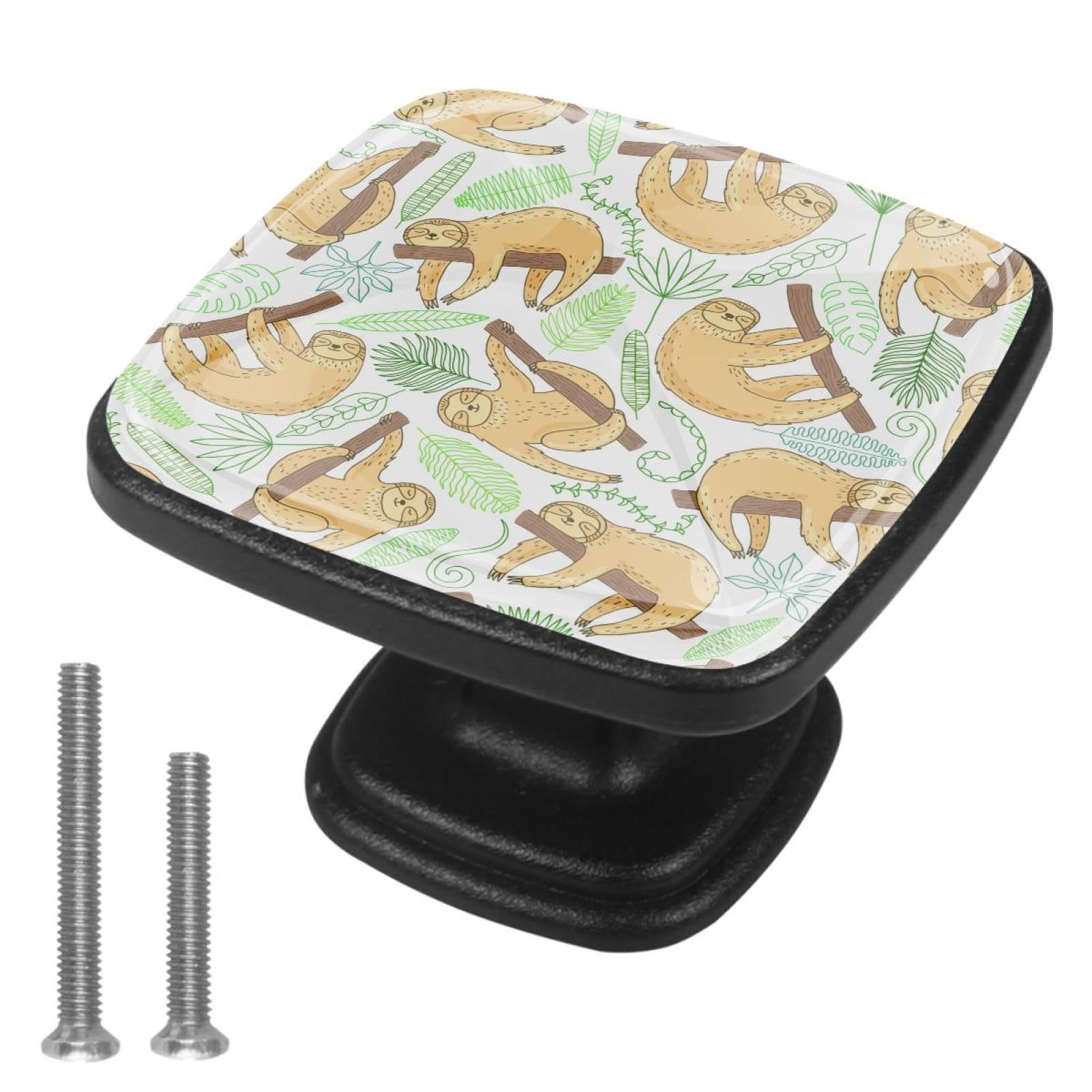 Sloth Handle 4 Pcs Cabinet Handle Drawer Pulls Sloths Leaves Knobs with Screws ...