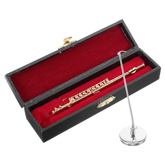 DEEPCRAFF Miniature Golden Flute Model Set for Dollhouse Musical Instrument Decoration Collectible