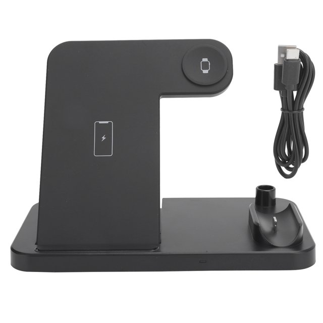 Estación de carga rápida con cargador inalámbrico plegable 4 en 1 para teléfono móvil, reloj, auricular, negro