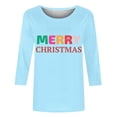 thumbnail image 4 of Pisexur Joyeux Noël T-Shirts pour Femmes Col Rond Manches 3/4 Mode Vacances Tee Tops Mode Ample Automne, 4 of 4