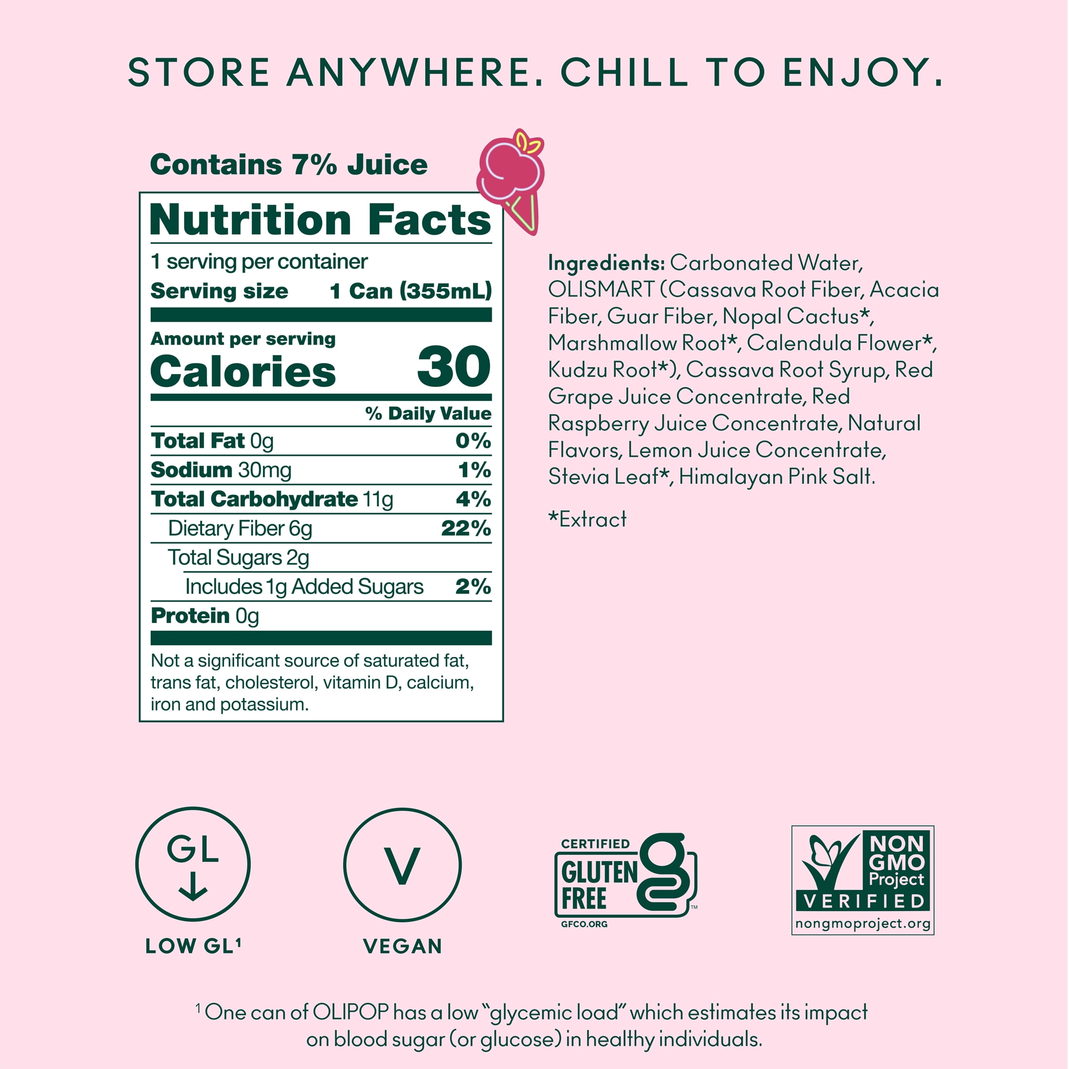 (12 pack) OLIPOP 6g Fiber Prebiotic Soda, Raspberry Sherbet, 12 fl oz, Single, Shelf Stable