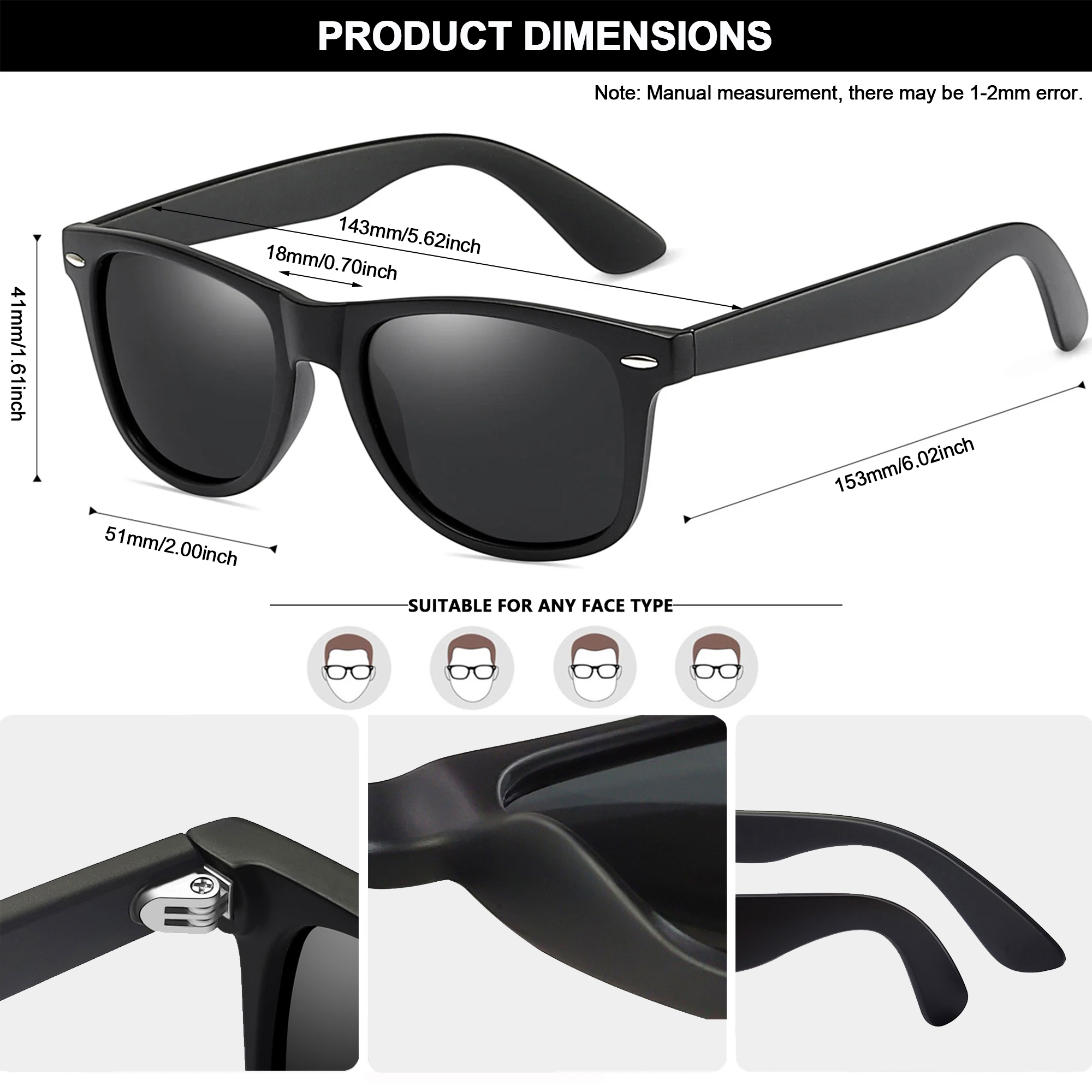 Joopin Square Polarized Sunglasses, Black photo 5