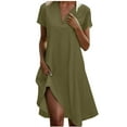 thumbnail image 2 of Plus Size Dresses Clearance, Fashion Women Solid Color V-neck Short Sleeve Loose And Comfortable Dress(Green,XXL), 2 of 8