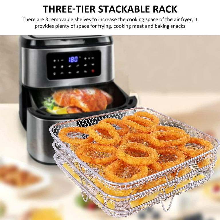 GUSTVE Air Fryer Racks Three Layer Stackable Dehydrator Racks Stainless  Steel Square Air Fryer Basket Tray Air Fryer Kitchen Accessories 