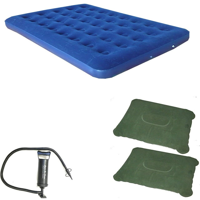 Zaltana Matelas Pneumatique Double avec Pompe Manuelle à Double Action et Ensemble de 2 Oreillers Gonflables (AMD+AP3+PL1x2)
