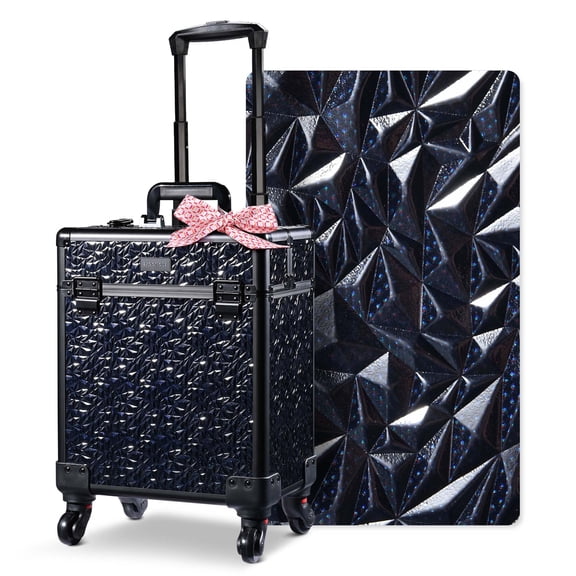 Byootique Rolling Makeup Train Case Cosmetic Trolley Organizer Mermaid Black