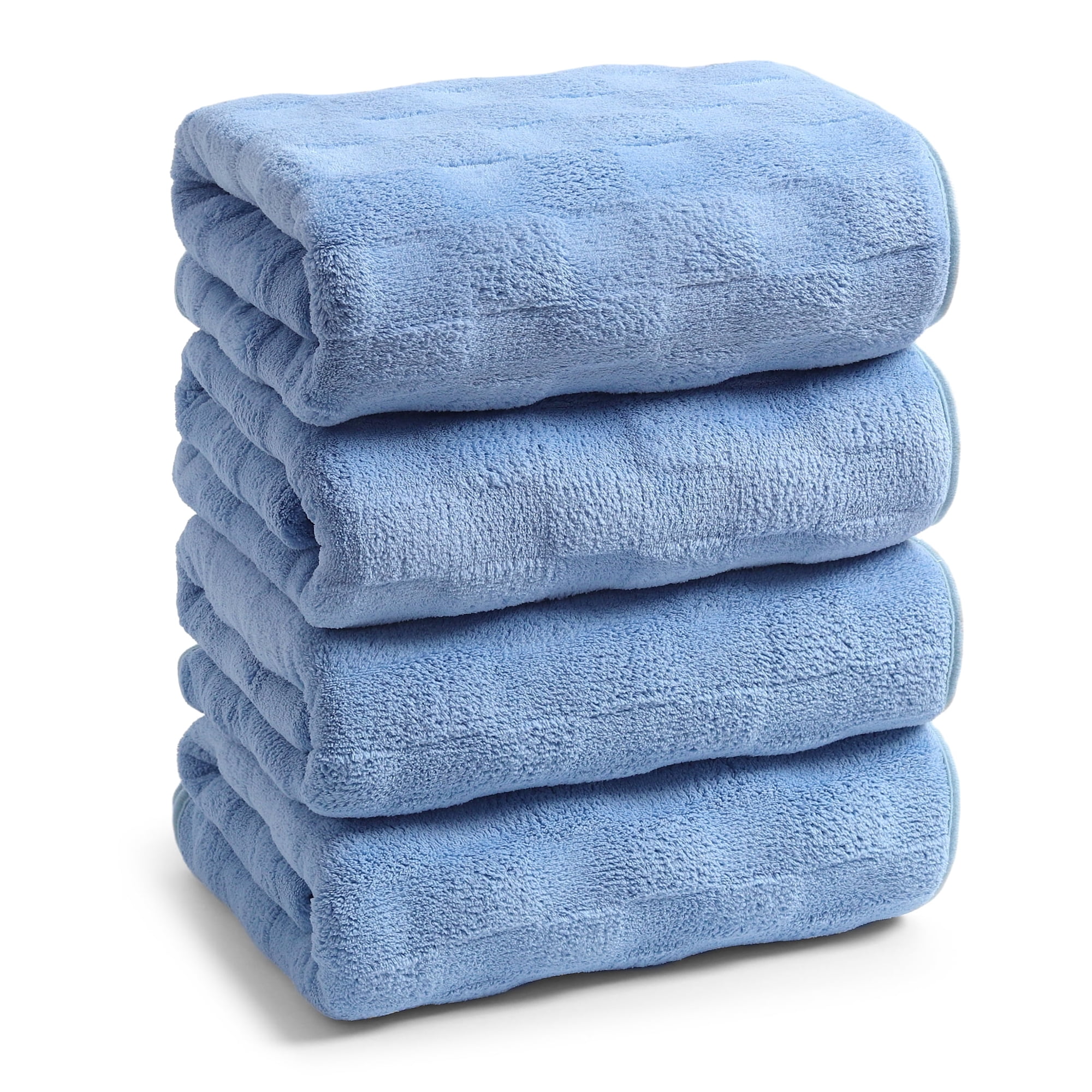 REDKISS 4-Pack Bath Towel Set, 27x55 Inch Oversized Grid Textured Towels for Home, Bathroom, Travel, Gym & Beach, Blue