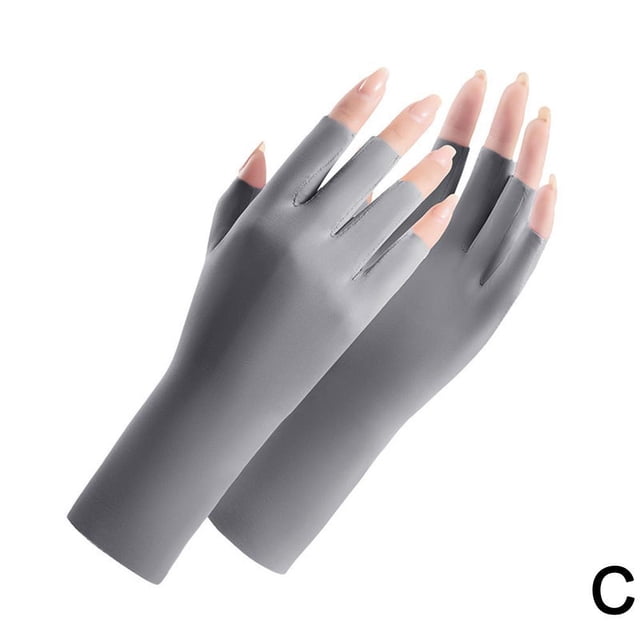 LIUZHIPENG Gants Sans Doigts pour Femmes Protection Solaire Été Soie Glacée Demi-Doigt pour Conduite Protection UV I5Z4