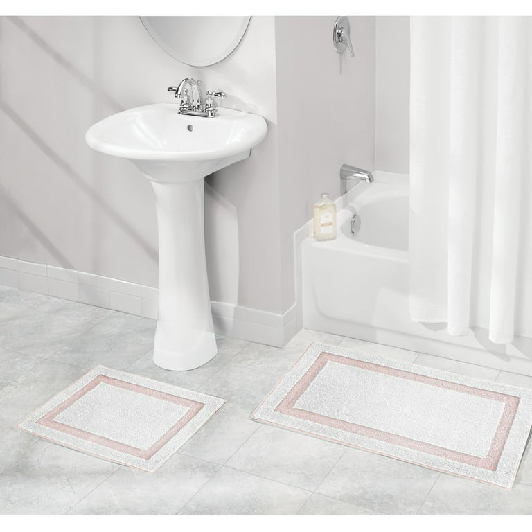 Evideco Non-Slip Microfiber Bathmat and Contour Rug with 'Bath Time' Design for Comfort and Safety - Upgrade Your Bathroom with Our White 2-Piece Set