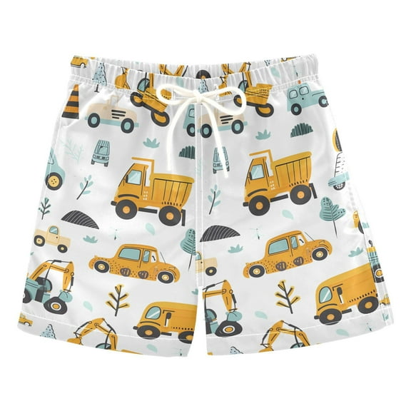 joogoo Boys Swim Trunks Cartoon Vehicles Trucks Beach Board Shorts Drawstring Swimsuit XL