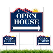 NEXT LEVEL SIGNS | Open House Yard Signs | Double Sided 24 W x 18 H Inches | Metal Ground Step H-Stake 24" x 10" | Made in the USA (Pack of 3)