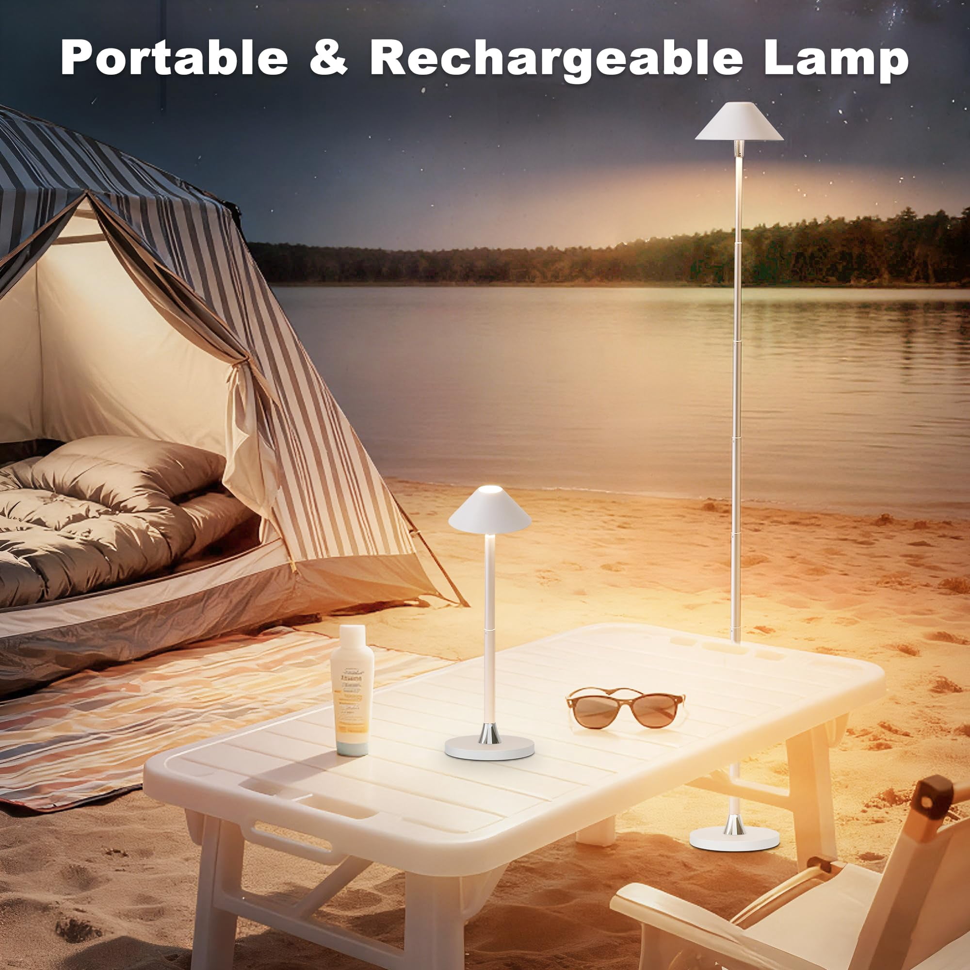 Floor Lamp for Indoor/Outdoor, Cordless Tall Standing Lamp with 3 Color Temps & Dimmable, IP43 Waterproof, Adjustable Height 16-59 Inch, LED Floor Lamp for Living Room, Patio(Black)