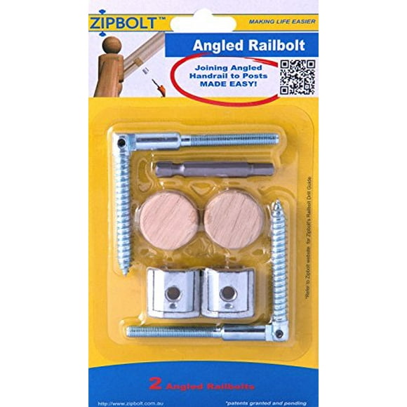 Zipbolt UT 11.560 Angled Railbolt - Connects Angled Staircase Handrail to Newel Post - 5 Blister Packs - Includes 5mm Hex Bit