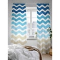 thumbnail image 3 of Abstract Gradient Sheer Curtains 108 Inch Long 2 Panels, Waves Blue Khaki Water Ripple Stripes Light Filtering Rod Pocket Semi Sheer Curtains, Sheer Voile Drapes for Living Room Bedroom, 52"x108", 3 of 5