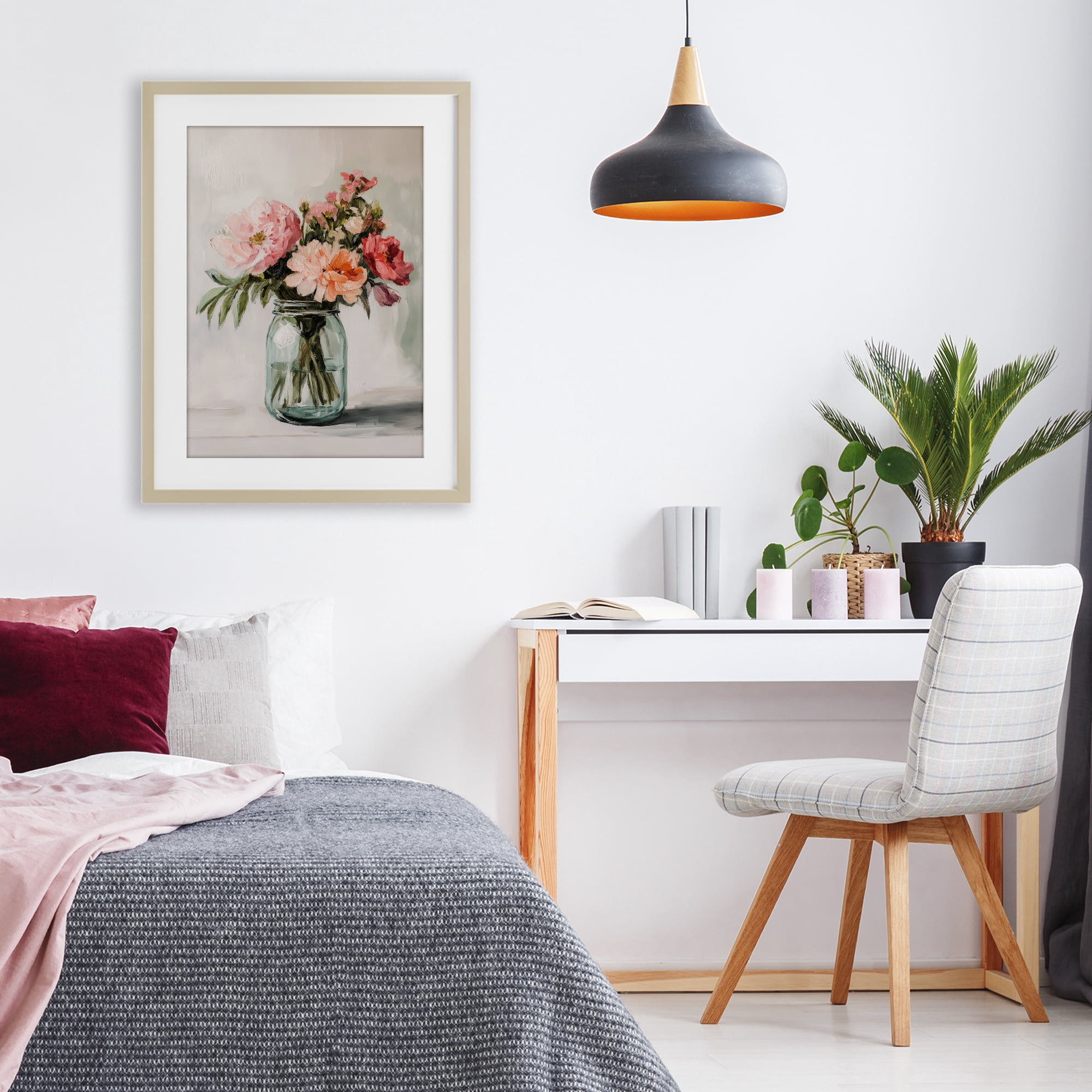 Stupell Industries Pink Flower Stems in Jar Birch Framed Print Under Glass, design by Petal Prints Design