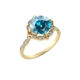 thumbnail image 2 of 14K Yellow Gold 1.25 ctw Blue Topaz Ring with Diamonds Flower Leaves Halo, 2 of 7