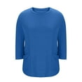 thumbnail image 5 of Women's 3/4 Length Sleeve Tops Oversized Crewneck Shirts with 2 Pockets Loose Fit Casual Blouses Solid Color Trendy Shirts Fashion Tees Spring Summer Outfits 2026 Blue XXXXL, 5 of 7