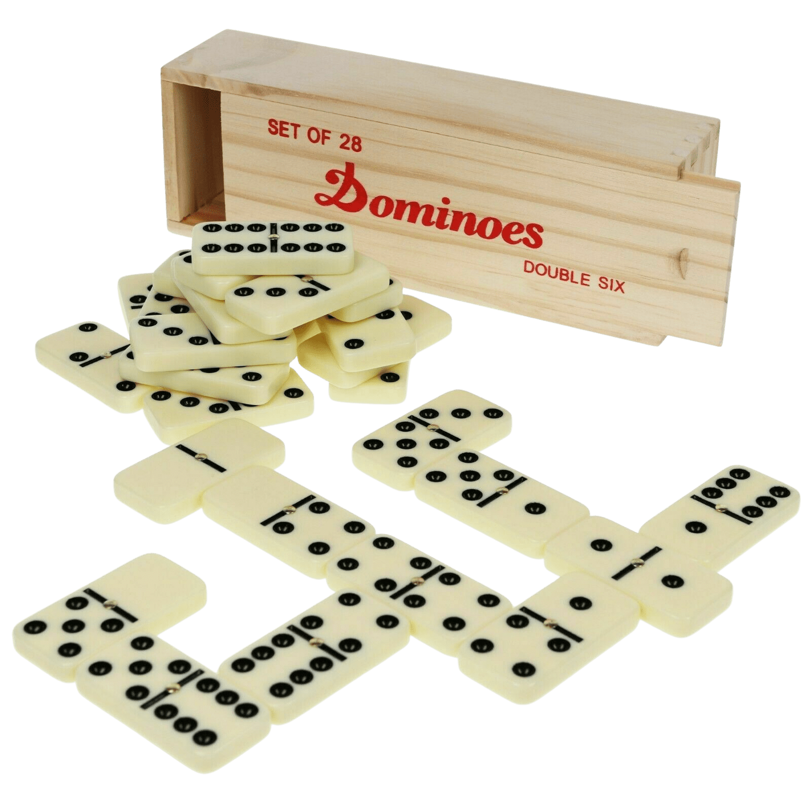 Double Six Standard DOMINOES Set of 28 Cream White Tiles W/ Plastic Case Domino 