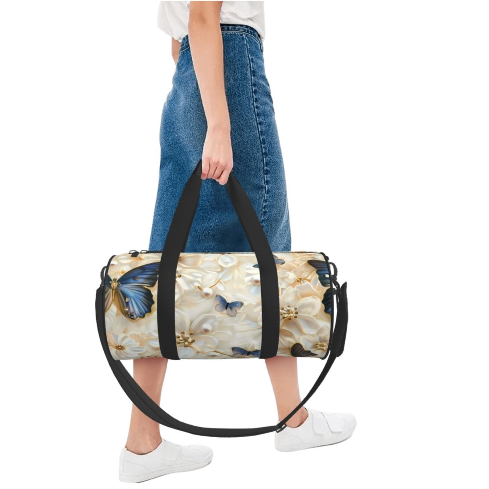 Defioc Elegant Butterflies And Pearls for Travel Duffle Bag,Weekender Bag Carry On Tote Bags Hospital Bag Large Capacity Sport Gym Bag for Men Women Fit for Trave, Gym,Weekend