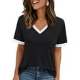 thumbnail image 4 of Womens T Shirts Summer Tops 2025 Color Block Short Sleeve V-Neck Casual Stylish Basic Tees Tshirts Shirts for Women, 4 of 6