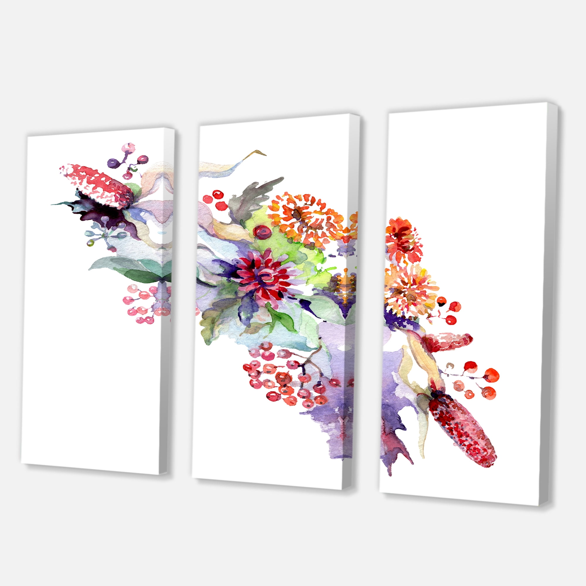 Designart ' Bouquet With Berries and Wildglowers ' Traditional Canvas Wall Art Print