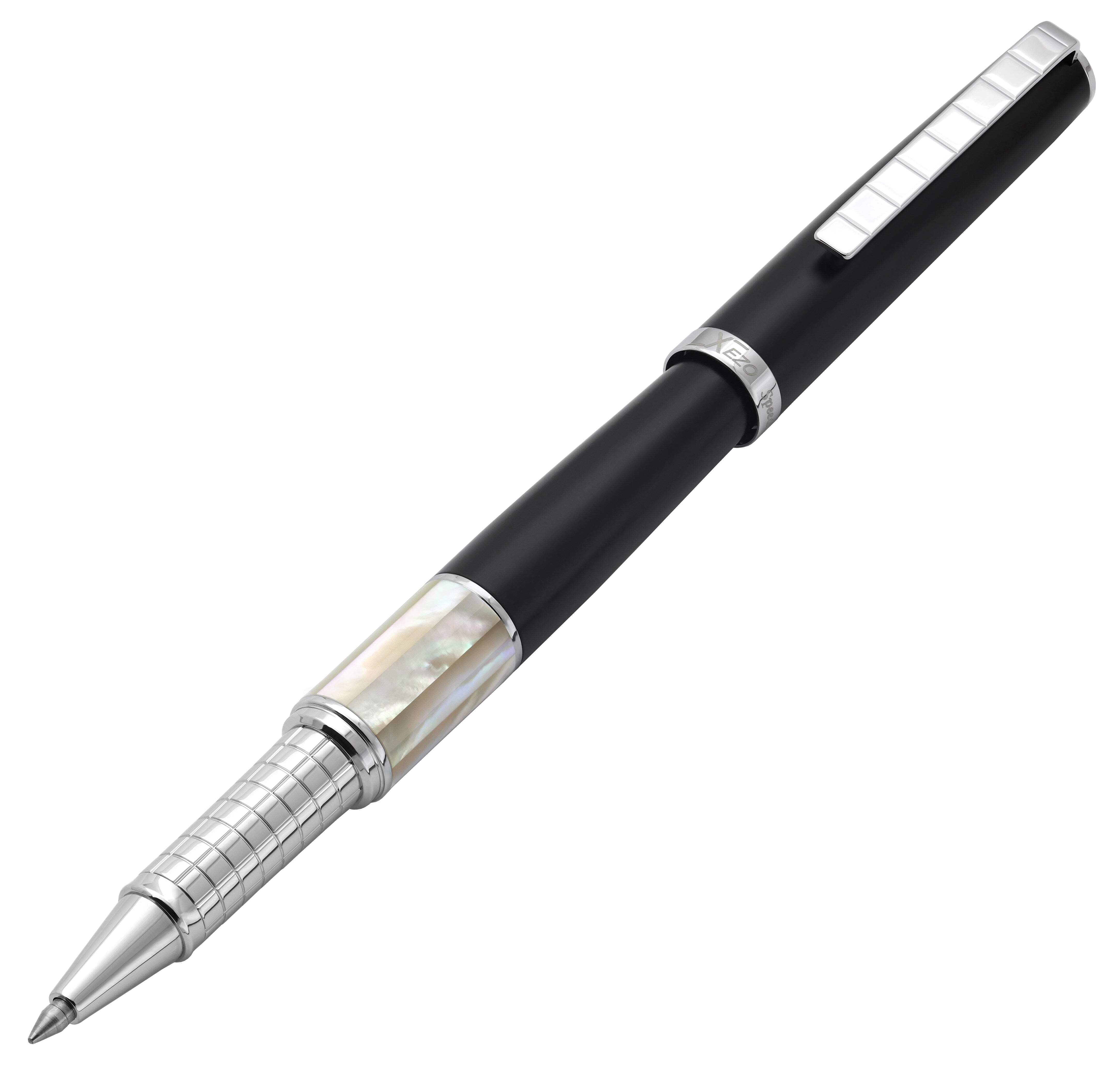 Xezo Speedmaster® Black Brass Rollerball Pen - With White Mother of Pearl