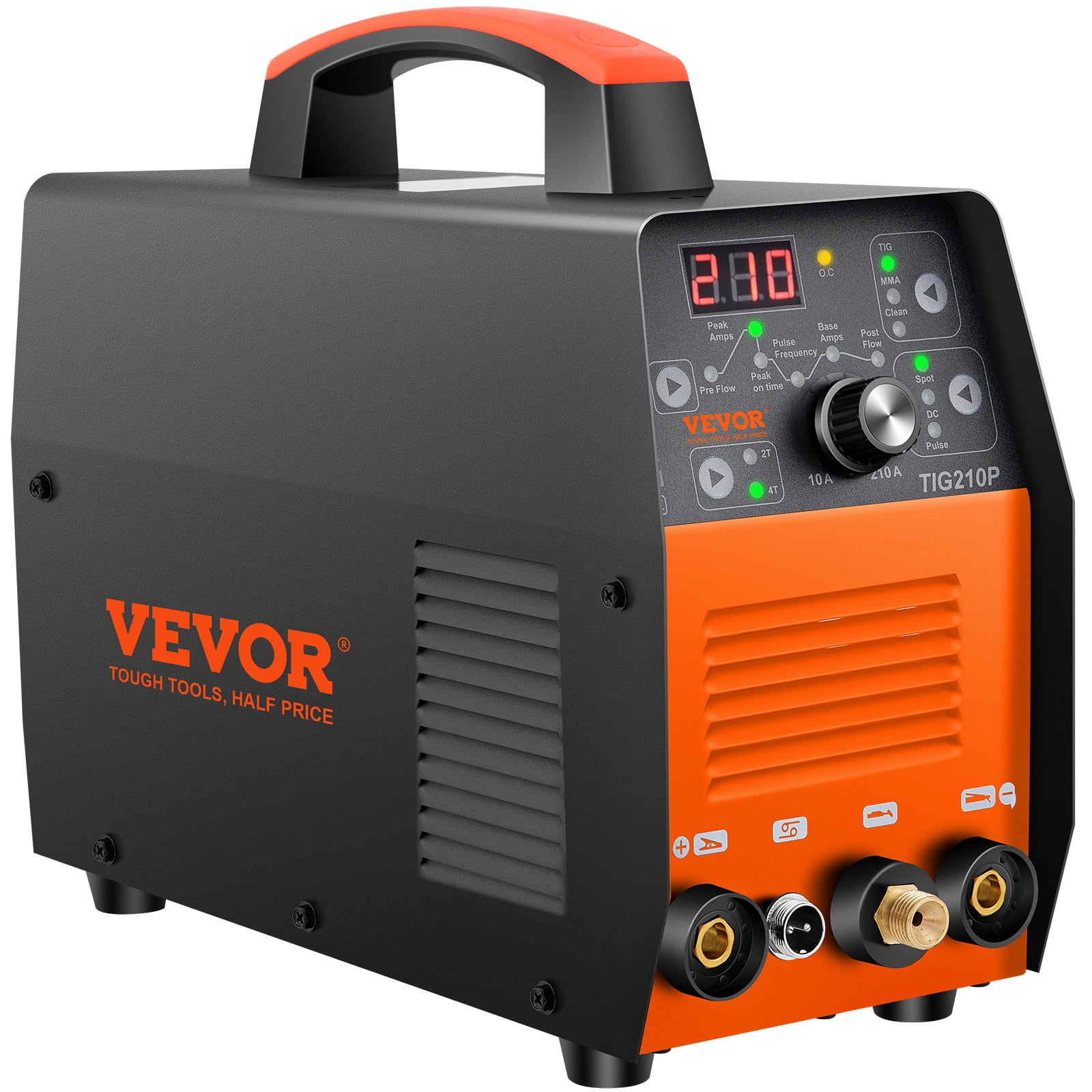 VEVOR 210Amp TIG Welder 110/220V Dual Voltage HF TIG/Stick/Clean 3 in 1 Welder w/ Pulse, IGBT Inverter & Torch, Digital Arc Welding Machine for Stainless Steel, Iron, Mild Steel, Copper, and Nickel