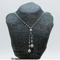 thumbnail image 3 of Sterling Silver Hand-linked Austrian Crystal Lariat Necklaces made with Aurora Borealis Beads and a 3" Double Organic White Cultured Freshwater Pearl Centerpiece Drops, 9.5-10 mm 18", 3 of 7