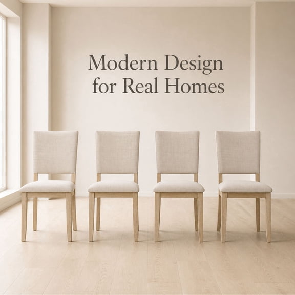 GOMYHOME Upholstered Dining Chairs Set of 4, Beige Linen Fabric with Solid Wood Legs
