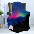 thumbnail image 4 of Aurora Forest Soft Flannel Fleece Throw Blanket, Aurora Borealis over Woodland Silhouette Graphic, Cozy Plush for Indoor and Outdoor Use, 70" x 90", Royal Blue Multicolor, by Ambesonne, 4 of 5