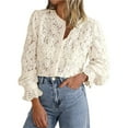 thumbnail image 2 of Pxiakgy Women's Dressy Casual Lace Blouse Long Sleeve Button Up Shirts Tops Spring Fall Fashion Clothes Hollow Out Dressy Eyelet Tops for Women Casual Lace Blouse Long Sleeve Up Shirts Tops Beige L, 2 of 9