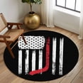 thumbnail image 2 of Round Rug 6Ft Washable Non-Slip, Black American Flag Circle Area Rugs for Living Room Bedroom, Vintage Red Hockey Star Strip Flag Indoor Floor Mats Carpet Runner for Home Decor Aesthetic, 2 of 8