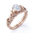 thumbnail image 4 of Art Deco Filigree Milgrain - 0.65 Carat Egg Cut Moissanite - Beautiful Leaf Bridal Ring Set - 18K Rose Gold Plating over Silver, 4 of 4