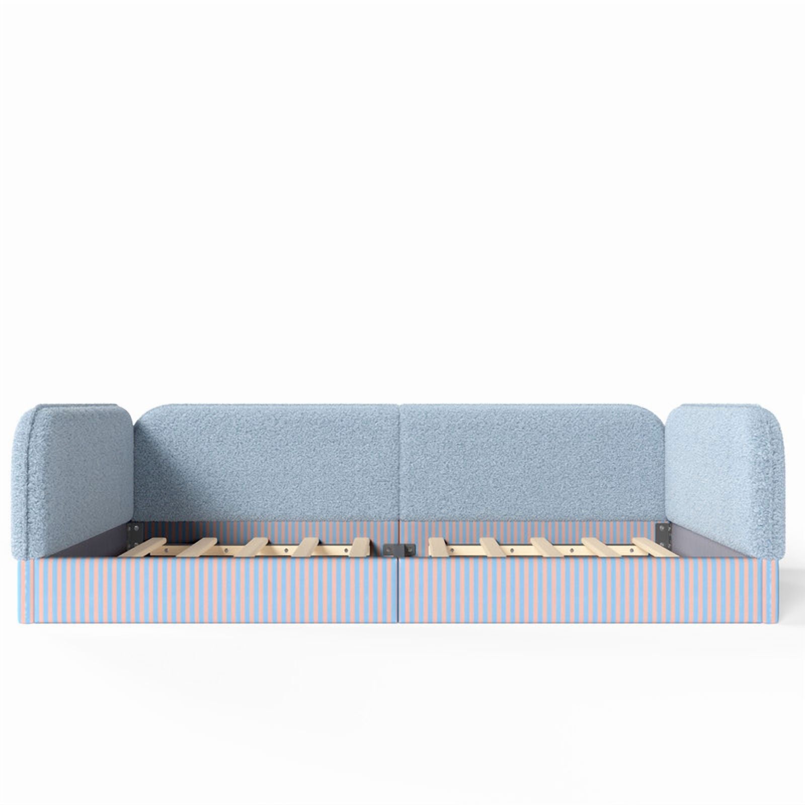 Full Size Upholstered Floor Daybed Frame for Kids, Half-Enclosed Montessori Platform Bed with 3-Sided Surrounding Guardrails